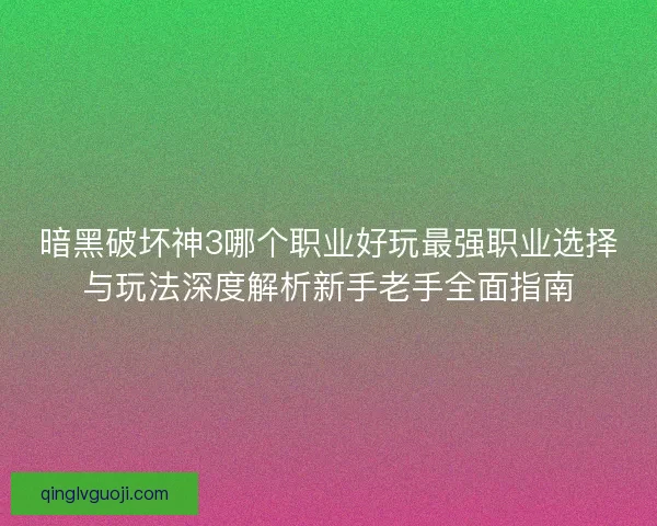 暗黑破坏神3哪个职业好玩最强职业选择与玩法深度解析新手老手全面指南