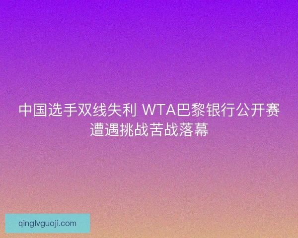 中国选手双线失利 WTA巴黎银行公开赛遭遇挑战苦战落幕