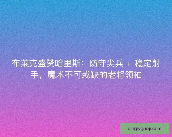 布莱克盛赞哈里斯：防守尖兵 + 稳定射手，魔术不可或缺的老将领袖